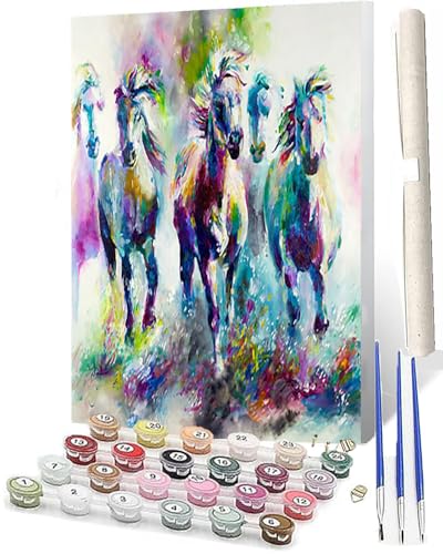 SOWBIL Malen Nach Zahlen ErwachsenePaint by Numbers Kinder Anfänger Buntes Pferd im Galopp DIY Handgemalt Ölgemälde Leinwand Kits für HeimdekorationOhne Rahmen (40x50cm) von SOWBIL