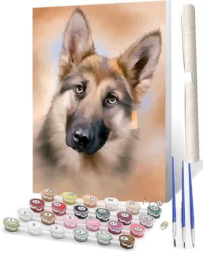 SOWBIL Malen Nach Zahlen ErwachsenePaint by Numbers Kinder Anfänger Deutscher Schäferhund DIY Handgemalt Ölgemälde Leinwand Kits für HeimdekorationOhne Rahmen (40x50cm) von SOWBIL