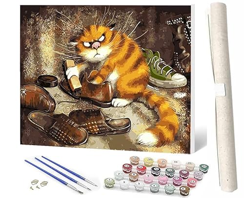 SOWBIL Malen Nach Zahlen ErwachsenePaint by Numbers Kinder Anfänger Schuhkatze 047 DIY Handgemalt Ölgemälde Leinwand Kits für HeimdekorationOhne Rahmen (40x50cm) von SOWBIL