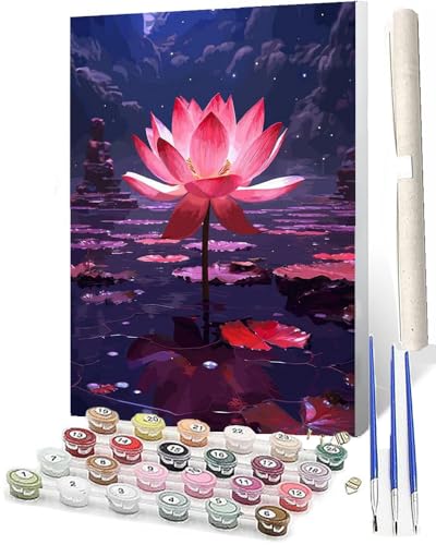 SOWBIL Malen Nach Zahlen Fantasiefarbener Lotus 009 DIY Malen Nach Zahlen Kit Für Erwachsene Und Kinder DIY Leinwandmalerei Aquarell-ölgemälde Acrylmalerei Kunsthandwerk 16x20 Zoll von SOWBIL