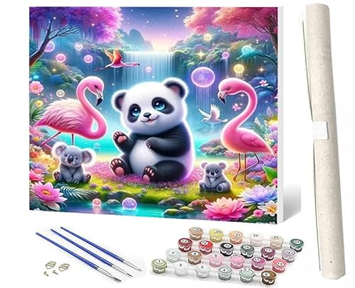 SOWBIL Malen Nach Zahlen Panda-Wallaby-Gans DIY Handgemalt Ölgemälde Leinwand Kits 3 Pinsel und Acrylpigment für Frauen Home Deko Geburtstag Weihnachten Geschenk 40 x 50 cm von SOWBIL