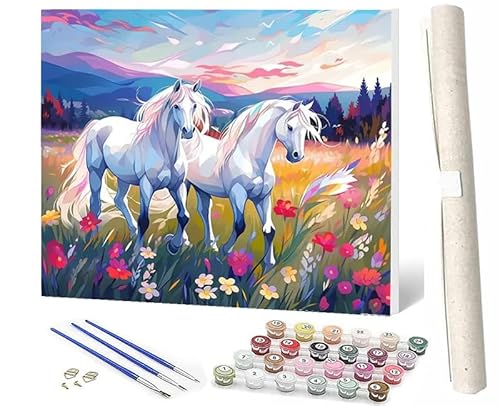 SOWBIL Malen Nach Zahlen Tier Pferd 145 DIY Malen Nach Zahlen Kit Für Erwachsene Und Kinder DIY Leinwandmalerei Aquarell-ölgemälde Acrylmalerei Kunsthandwerk 16x20 Zoll von SOWBIL