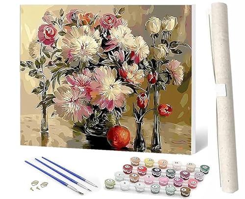 SOWBIL Malen Nach Zahlen Vase Blumen-2 DIY Malen Nach Zahlen Kit Für Erwachsene Und Kinder DIY Leinwandmalerei Aquarell-ölgemälde Acrylmalerei Kunsthandwerk 16x20 Zoll von SOWBIL