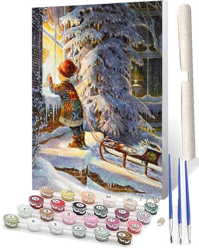 SOWBIL Malen Nach Zahlen Weihnachten kleiner Junge 077 Malen Nach Zahlen Erwachsene AnfängerPaint by Numbers DIY Ölgemälde Leinwand Kit für Home Wand Dekor Ohne Rahmen 40X50CM von SOWBIL