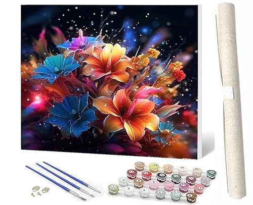 SOWBIL Malen Nach Zahlen ab 5 6 7 8 9 Jahre Mädchen und Jungen DIY Malen Nach Zahlen Bunte Blumen Blumen Schmetterlinge-3 Tiere für Kinder und Anfänger mit Pinsel und Acrylfarben 40x50cm von SOWBIL