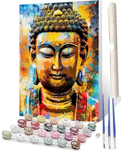 SOWBIL Malen Nach Zahlen ab 5 6 7 8 9 Jahre Mädchen und Jungen DIY Malen Nach Zahlen Bunte Buddha-Statue Tiere für Kinder und Anfänger mit Pinsel und Acrylfarben 40x50cm von SOWBIL