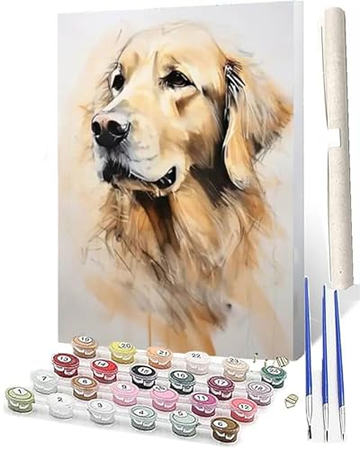 SOWBIL Malen Nach Zahlen ab 5 6 7 8 9 Jahre Mädchen und Jungen DIY Malen Nach Zahlen Hund 011 Tiere für Kinder und Anfänger mit Pinsel und Acrylfarben 40x50cm von SOWBIL