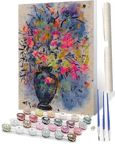 SOWBIL Malen Nach Zahlen ab 5 6 7 8 9 Jahre Mädchen und Jungen DIY Malen Nach Zahlen Ölfarbe Blumen 082 Tiere für Kinder und Anfänger mit Pinsel und Acrylfarben 40x50cm von SOWBIL