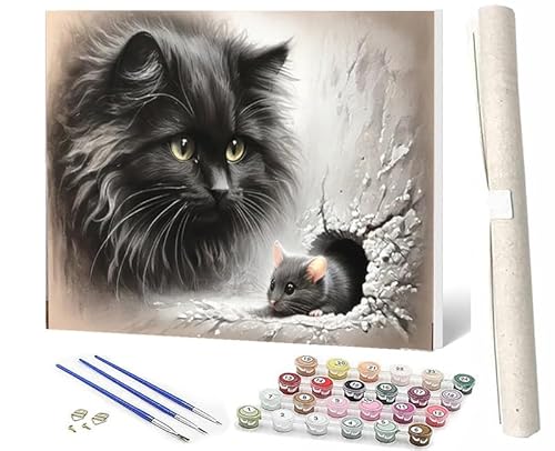 SOWBIL Malen Nach Zahlen ab 5 6 7 8 9 Jahre Mädchen und Jungen DIY Malen Nach Zahlen Tierkatze 087 Tiere für Kinder und Anfänger mit Pinsel und Acrylfarben 40x50cm von SOWBIL