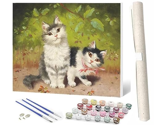 SOWBIL Malen Nach Zahlen ab 5 6 7 8 9 Jahre Mädchen und Jungen DIY Malen Nach Zahlen Tierkatze 096 Tiere für Kinder und Anfänger mit Pinsel und Acrylfarben 40x50cm von SOWBIL