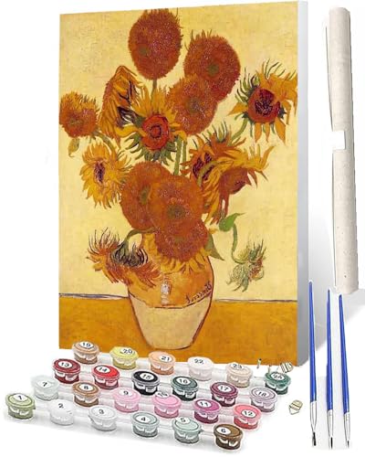 SOWBIL Malen Nach Zahlen ab 5 6 7 8 9 Jahre Mädchen und Jungen DIY Malen Nach Zahlen Van-Gogh-Sonnenblumen Tiere für Kinder und Anfänger mit Pinsel und Acrylfarben 40x50cm von SOWBIL