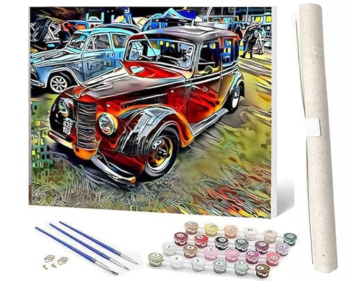 SOWBIL Malen Nach Zahlen altes buntes Auto DIY Malen Nach Zahlen Kit Für Erwachsene Und Kinder DIY Leinwandmalerei Aquarell-ölgemälde Acrylmalerei Kunsthandwerk 16x20 Zoll von SOWBIL