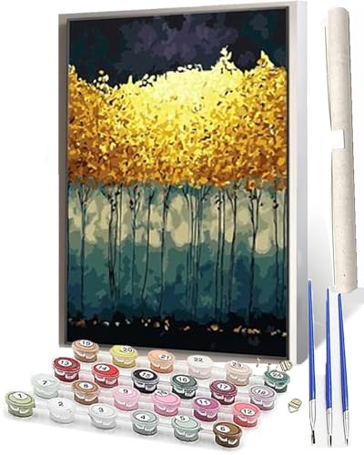 SOWBIL Malen Nach Zahlen goldener Baum Malen Nach Zahlen Erwachsene AnfängerPaint by Numbers DIY Ölgemälde Leinwand Kit für Home Wand Dekor Ohne Rahmen 40X50CM von SOWBIL