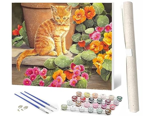 SOWBIL Malen nach Zahlen Blumentier Katze 091 Ölmalerei Bastelset für Anfänger und Kinder Inklusive Knitterfreie LeinwandFarben3 Pinselfür Home Haus Deko 40x50cm(Rahmenlos) von SOWBIL