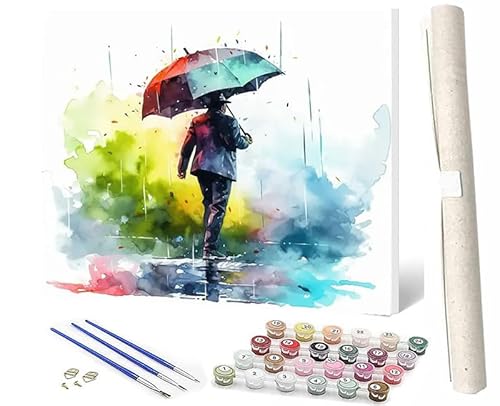 SOWBIL Malen nach Zahlen Landschaft im Regen-068 DIY Öl Malen nach Zahlen Kits auf Leinwand Erwachsene Malen nach Zahlen mit Pinseln Kunsthandwerk 40 x 50 cm rahmenlos von SOWBIL