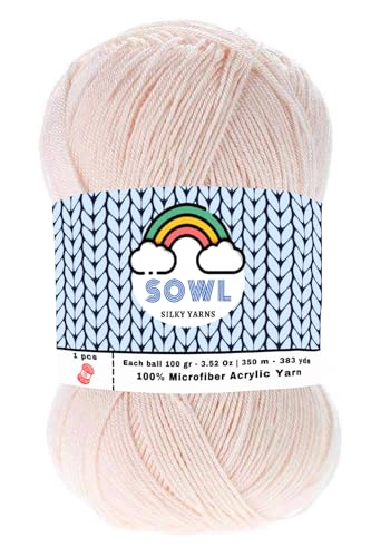 SOWL Acrylgarne – Silky Touch – Puder – 100 % Mikrofaser-Acrylgarn, 1 Knäuel, 100 g, 380 Meter, Griffgarn zum Stricken und Häkeln, Garn zum Häkeln von SOWL