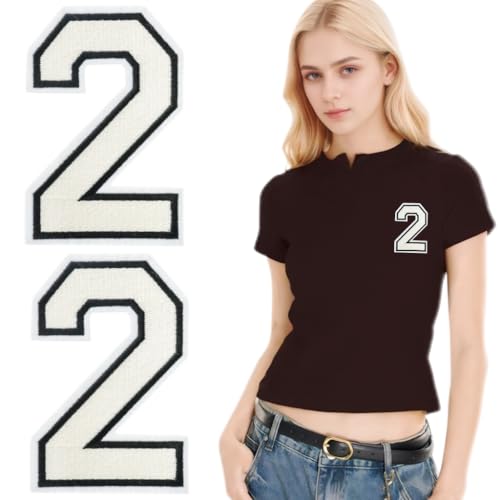 SOYCEV Letterman Jacken-Aufnäher zum Aufbügeln, 11,4 cm, groß, bestickte Buchstaben, Applikation, Varsity-Initialen, Aufnäher für Kleidung, Tasche, Kleid, Hut, Jeans, Weiß, Nummer 2, 2 Stück SOYCEV Letterman Jacken-Aufnäher zum Aufbügeln, 11,4 cm, groß, bestickte Buchstaben, Applikation, Varsity-Initialen, Aufnäher für Kleidung, Tasche, Kleid, Hut, Jeans, Weiß, Nummer 2, 2 Stück von SOYCEV