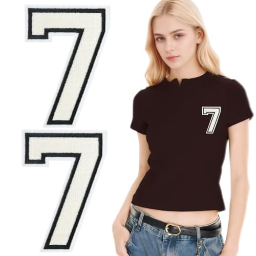 SOYCEV Letterman Jacken-Aufnäher zum Aufbügeln, 11,4 cm, groß, bestickte Buchstaben, Applikation, Varsity-Initialen, Aufnäher für Kleidung, Tasche, Kleid, Hut, Jeans, Weiß, Nummer 7, 2 Stück SOYCEV Letterman Jacken-Aufnäher zum Aufbügeln, 11,4 cm, groß, bestickte Buchstaben, Applikation, Varsity-Initialen, Aufnäher für Kleidung, Tasche, Kleid, Hut, Jeans, Weiß, Nummer 7, 2 Stück von SOYCEV