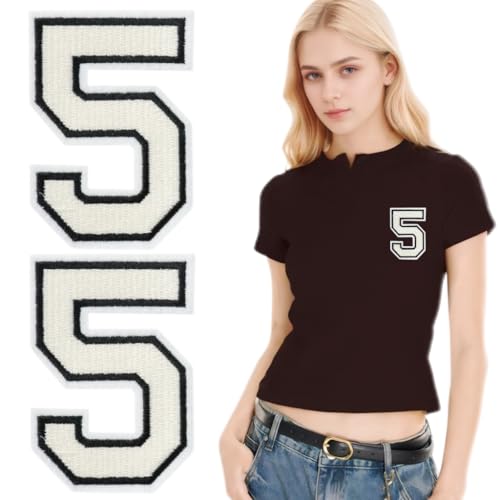 SOYCEV Letterman Jacken-Aufnäher zum Aufbügeln, 11,4 cm, groß, bestickte Buchstaben, Applikation, Varsity-Initialen, Aufnäher für Kleidung, Tasche, Kleid, Hut, Jeans, Weiß, Zahl 5, 2 Stück SOYCEV Letterman Jacken-Aufnäher zum Aufbügeln, 11,4 cm, groß, bestickte Buchstaben, Applikation, Varsity-Initialen, Aufnäher für Kleidung, Tasche, Kleid, Hut, Jeans, Weiß, Zahl 5, 2 Stück von SOYCEV