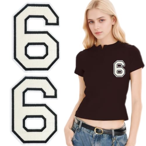 SOYCEV Letterman Jacken-Aufnäher zum Aufbügeln, 11,4 cm, groß, bestickte Buchstaben, Applikation, Varsity-Initialen, Aufnäher für Kleidung, Tasche, Kleid, Hut, Jeans, Weiß, Zahl 6, 2 Stück SOYCEV Letterman Jacken-Aufnäher zum Aufbügeln, 11,4 cm, groß, bestickte Buchstaben, Applikation, Varsity-Initialen, Aufnäher für Kleidung, Tasche, Kleid, Hut, Jeans, Weiß, Zahl 6, 2 Stück von SOYCEV