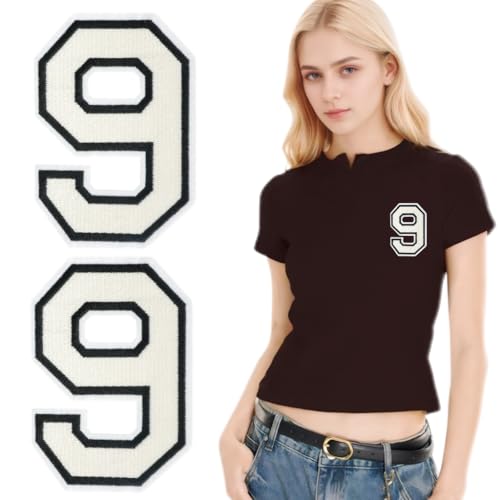 SOYCEV Letterman Jacken-Aufnäher zum Aufbügeln, 11,4 cm, groß, bestickte Buchstaben, Applikation, Varsity-Initialen, Aufnäher für Kleidung, Tasche, Kleid, Hut, Jeans, Weiß, Zahl 9, 2 Stück SOYCEV Letterman Jacken-Aufnäher zum Aufbügeln, 11,4 cm, groß, bestickte Buchstaben, Applikation, Varsity-Initialen, Aufnäher für Kleidung, Tasche, Kleid, Hut, Jeans, Weiß, Zahl 9, 2 Stück von SOYCEV