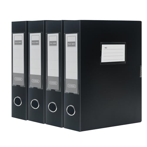 SOYIRI 4 Stück Archivbox A4,Sammelbox mit 55 mm Breit Rücken,A4 Aktenordner für Büro, Zuhause und Schule,Schwarz von SOYIRI