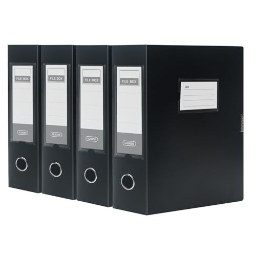 SOYIRI 4 Stück Archivbox A4,Sammelbox mit 75 mm Breit Rücken, Aktenordner für Büro, Zuhause und Schule,Schwarz von SOYIRI