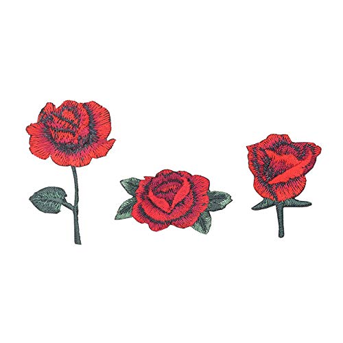 Rote Rose Patches zum Aufbügeln 3 Stück Buegelbilder Bestickte Patches Sticker Gestickte Aufnäher Applikation für DIY Kleidung Jeans T-Shirt Jacken von SP SuperiorParts