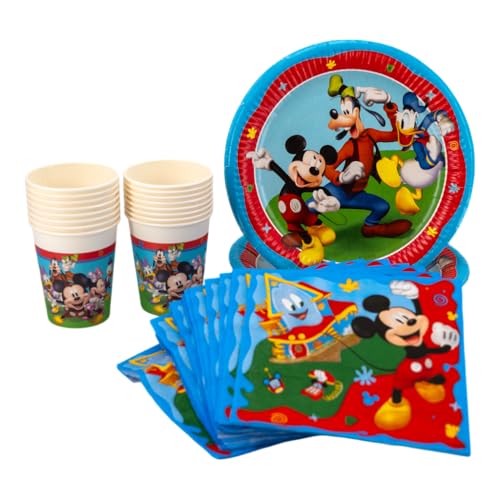 SPARKLERS CLUB Mickey Mouse Party-Paket, 52 Teile, 16 Teller, 16 Becher, 20 Servietten, Einweggeschirr, Partygeschirr, Tischdeko von SPARKLERS CLUB