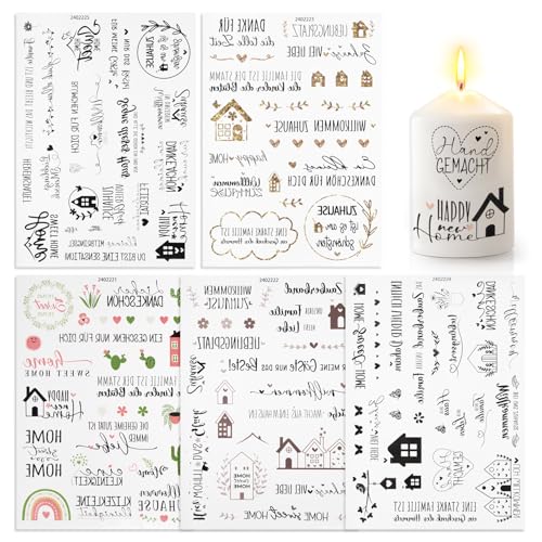 SPDYCESS 5 Pcs Kerzentattoo Wassertransferdruck – Zauberhafte Rub-On-Sticker für Kerzen und Glatte Oberflächen, Perfekt für Heimdekoration und Einzigartige Geschenke von SPDYCESS