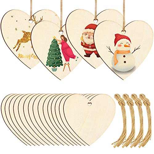 SPEACOUR 40 Stück Holzherzen Herz Anhänger Holzscheiben 8 cm Handgemachtes Holz Herzen Naturholz Holzherz Herzförmig Holzplatten Holzherz Deko für Hochzeit, Party, Jubiläum, Weihnachten, Geburtstag von SPEACOUR