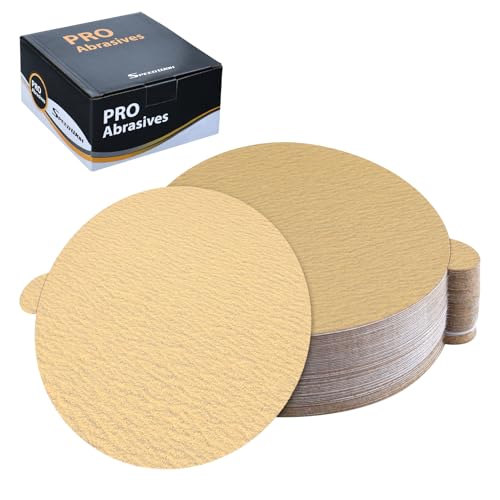 SPEEDWOX 50 Stück 12,7 cm Gold PSA-Schleifscheiben, Körnung 150, selbstklebend, selbstklebende Rückseite, Schleifpapier für DA-Schleifer, Gold-PSA-Schleifscheiben zum Schleifen, Automobil-Lackierung von SPEEDWOX