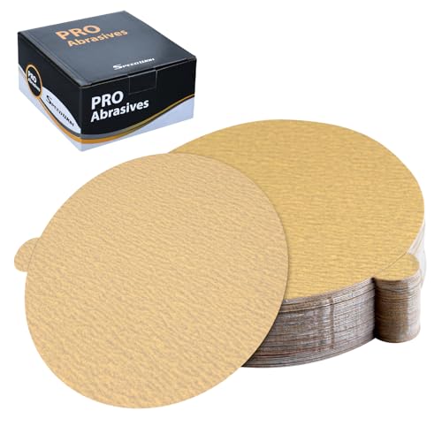 SPEEDWOX 50 Stück 12,7 cm Gold PSA-Schleifscheiben, Körnung 220, selbstklebend, selbstklebende Rückseite, Schleifpapier für DA-Schleifer, Gold-PSA-Schleifscheiben zum Schleifen von Automobilen, von SPEEDWOX