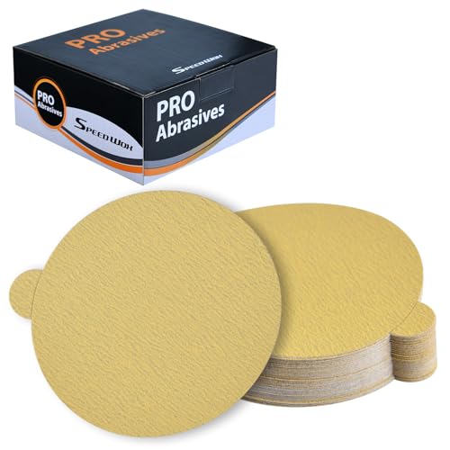 SPEEDWOX 50 Stück 15,2 cm Gold PSA-Schleifscheiben, Körnung 150, selbstklebend, selbstklebende Rückseite, Schleifpapier für DA-Schleifer, Gold-PSA-Schleifscheiben zum Schleifen, Automobil-Lackierung von SPEEDWOX