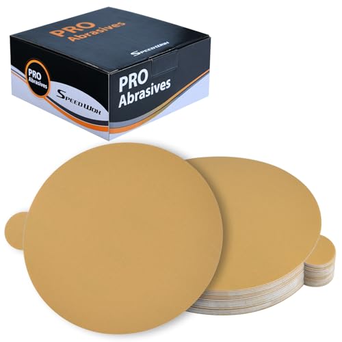 SPEEDWOX 50 Stück 15,2 cm Gold PSA-Schleifscheiben, Körnung 500, selbstklebend, selbstklebende Rückseite, Schleifpapier für DA-Schleifer, Gold-PSA-Schleifscheiben zum Schleifen von Automobilen, von SPEEDWOX