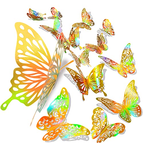 60 Pcs 3D Schmetterlinge Deko Schmetterling Wanddeko Aufkleber mit glänzenden Gold Schmetterling Abziehbilder Klassenzimmer Dekor mit Set 5 Stil DIY Man Made abnehmbare dekorative Papier (Gold) von SPEETH