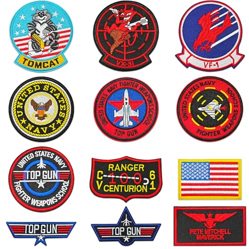 Top Gon Patches, Moral Patches zum Aufbügeln, US-Militär-Patches, Airsoft-Patches für Jacken, taktische Patches für Rucksäcke, Klettverschluss, 12 Stück von SPEETH