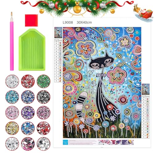 SPERMUOY Diamond Painting Katze,30x40cm 5D Diamond Painting für Kinder und Jugendliche,DIY Diamond Painting Set für Anfänger,Diamond Painting mit Zubehör Crystal Art für Home Wand Deko von SPERMUOY