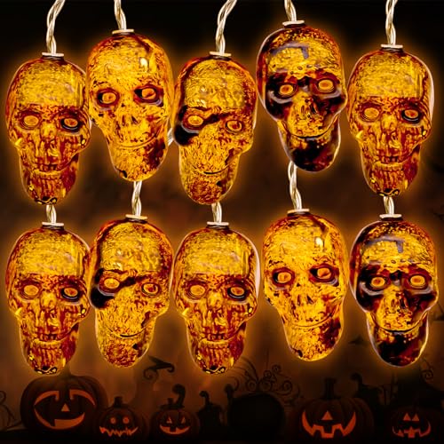 SPERMUOY Geister deko Halloween,Gespenster deko Lichterkette 3m mit 20 Licht,Hängend Geister Totenkopf Gespenst Schädel Dekoartikel Leuchtend,Halloween lichterkett für Innen für Außen & Innen von SPERMUOY