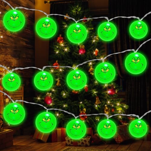 SPERMUOY Grinch Deko lichterkette innen weihnachten,Weihnachtsbeleuchtung 3 m Lichterkette,Grin-ch deko weihnachten figur Weihnachtsdekorationen für Baum Haus Garten Indoor Outdoor Dekoration von SPERMUOY