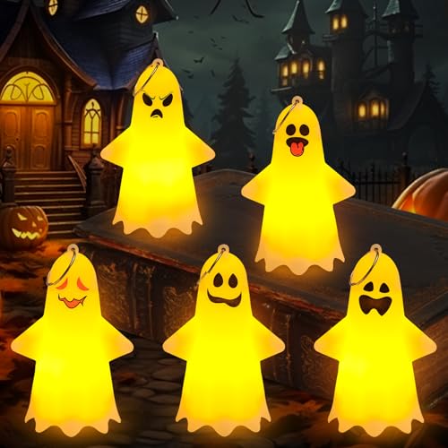 SPERMUOY Halloween Geist Licht,5 Stück Halloween deko innen Lichterkette Geister für Hängend,Halloween Geister Licht Fledermaus Geist Deko Licht for Outdoor Indoor von SPERMUOY