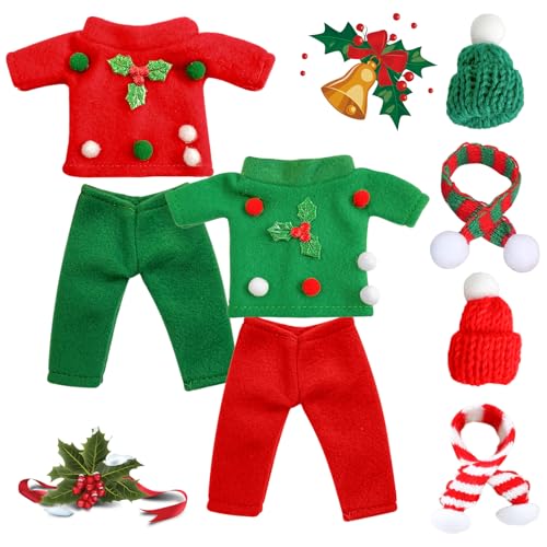 SPERMUOY Puppenkleidung Weihnachtselfen Zubehör,8 Stück Weihnachtselfen Kleidung Weihnachtselfen Puppe Kostüm Zubehör Weihnachten Puppenbekleidung Weihnachtselfen Zubehör für Puppendekoratione von SPERMUOY