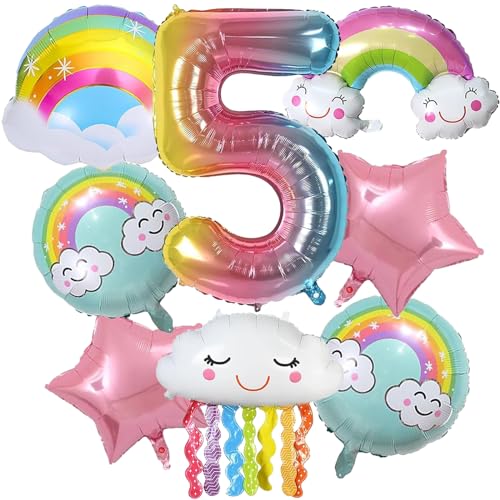 SPERMUOY Regenbogen Geburtstagsdeko Mädchen 5 Jahr,regenbogen party deko geburtstagsdeko regenbogen mädchen,Regenbogen Wolken Geburtstags Dekoration Luftballons für Mädchen Geburtstag Deko von SPERMUOY