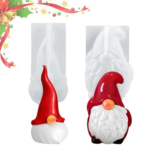 SPERMUOY Weihnachten Kerzenform,2 pcs Silikonform Kerze Weihnachtsmann 3D Silikonform Wichtel,Silikon Kerzen Gießformen für Duftkerzen,Handwerk Ornamente,Handgefertigte Seife von SPERMUOY