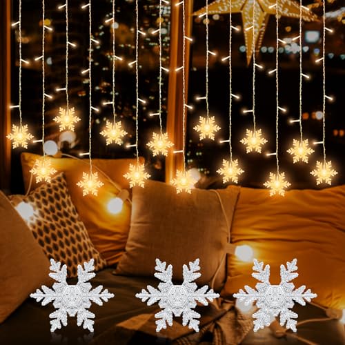 SPERMUOY Weihnachtsbeleuchtung Fenster Innen,96pcs 3.5m Schneeflocke Fenster weihnachtsdeko fenster beleuchtet,weihnachtsbeleuchtung innen stern lichterkette vorhang innen für Hochzeit, Weihnachten von SPERMUOY