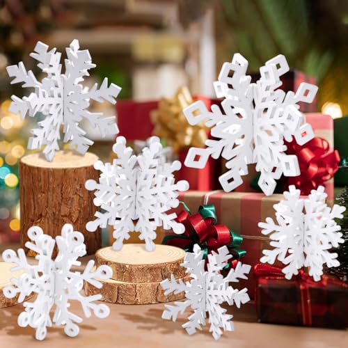 SPERMUOY Schneeflocken deko Weihnachtstisch,12 Stück Schneeflocken Deko Weiß,3D Tischdeko Schneeflocken Holz,Schneeflocken Deko Weihnachtstisch für die Winterparty zu Hause (Weiß) von SPERMUOY