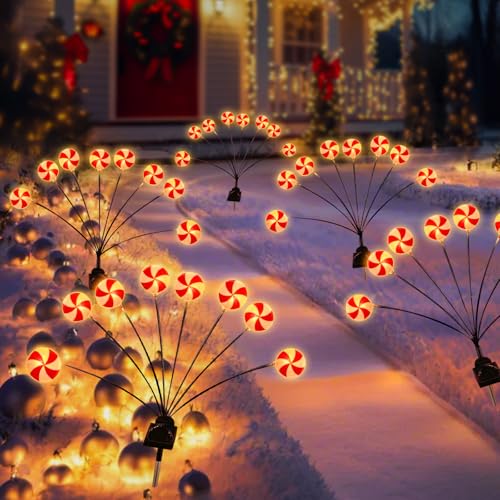 SPERMUOY Zuckerstangen außen Gartenstecker weihnachten,led weihnachtsstecker außen,Weihnachtskugeln Zuckerstangen Deko Weihnachten gartenstecker led für Garten, Weihnachts Beleuchtung Deko Außen von SPERMUOY