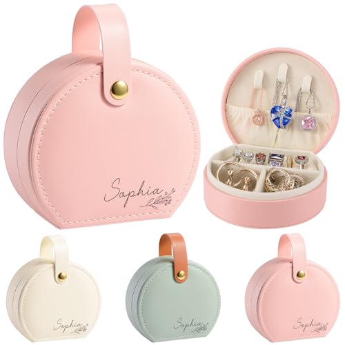 SPETYORT Personalisierte Geschenke für Frauen und Mädchen, Reise Schmuckkästchen mit Namen und Blume, Personalisierte Reise-Schmuckschatulle Organizer für Ringe, Ohrringe, Halskette von SPETYORT