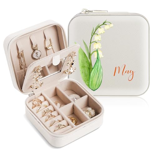 SPETYORT Personalisierte Reise-Schmuckschatulle mit Spiegel, kleine Schmuckschatulle mit bunter Geburtsblume und Namen, Schmuck-Reiseetui für Ringe, Ohrringe, Halsketten, personalisierte Geschenke SPETYORT Personalisierte Reise-Schmuckschatulle mit Spiegel, kleine Schmuckschatulle mit bunter Geburtsblume und Namen, Schmuck-Reiseetui für Ringe, Ohrringe, Halsketten, personalisierte Geschenke von SPETYORT