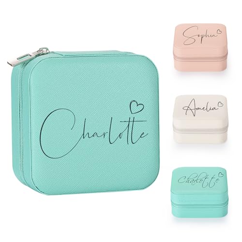 SPETYORT Personalisierte Schmuckschatulle für Damen, individuelle Reise Schmuckkästchen mit Namen, Leder-Schmuck-Organizer-Box für Ringe, Ohrringe, personalisierte Geschenke für Frauen von SPETYORT